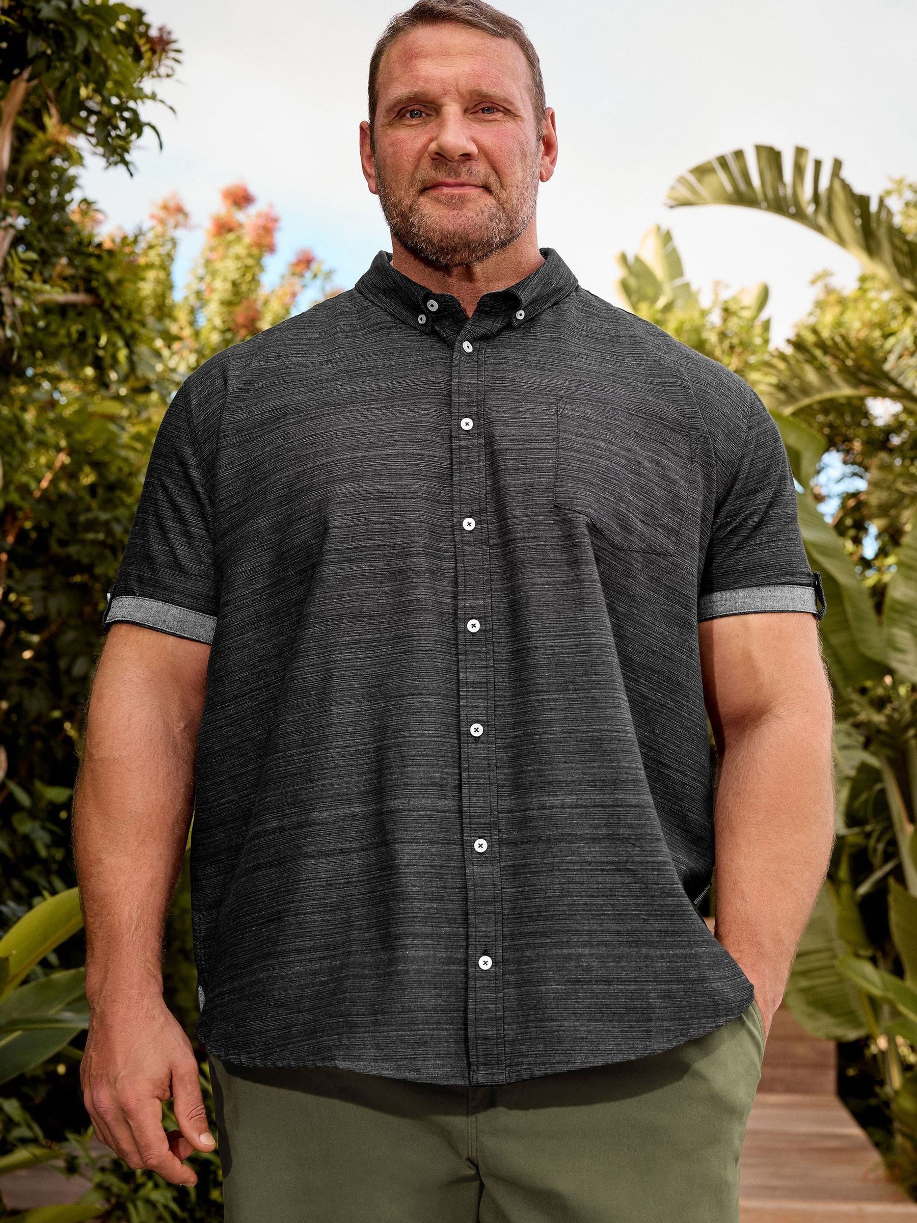 Badrhino Big & Tall Men's Black Short Sleeve Slub Shirt - Image 2