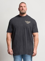 BadRhino Big & Tall Grey Long Acid Wash Snake Skull T-Shirt - Image 1 of 7