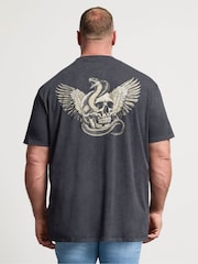 BadRhino Big & Tall Grey Long Acid Wash Snake Skull T-Shirt - Image 3 of 7