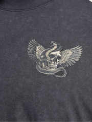 BadRhino Big & Tall Grey Long Acid Wash Snake Skull T-Shirt - Image 5 of 7