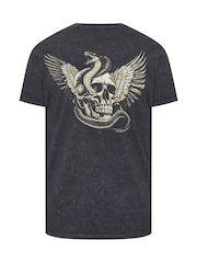 BadRhino Big & Tall Grey Long Acid Wash Snake Skull T-Shirt - Image 7 of 7