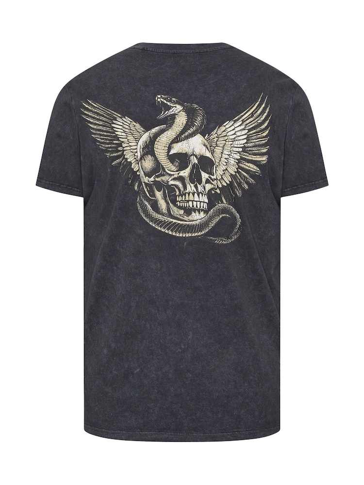 BadRhino Big & Tall Grey Long Acid Wash Snake Skull T-Shirt - Image 7 of 7