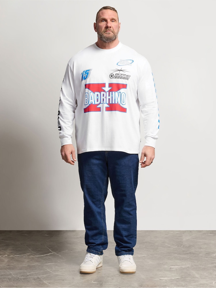 BadRhino Big & Tall White Long Sleeve Racing T-Shirt - Image 2 of 6