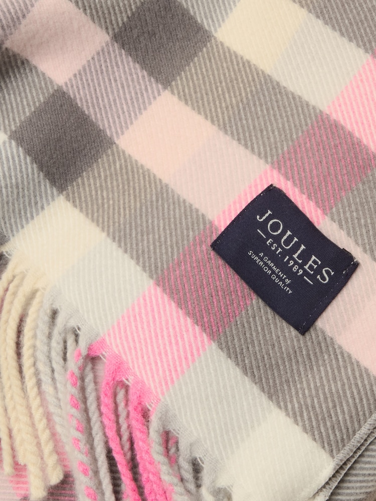 Joules Langtree Pink & Grey Gingham Scarf - Image 6 of 6