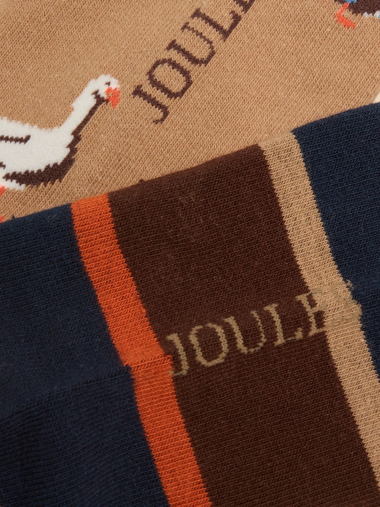Joules Men's Kingsbury Tan Birds Socks 2 Pack (size 7-12) - Image 2 of 3 Joules Men's Kingsbury Tan Birds Socks 2 Pack (size 7-12) - Image 2 of 3