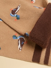 Joules Men's Kingsbury Tan Birds Socks 2 Pack (size 7-12) - Image 3 of 3
