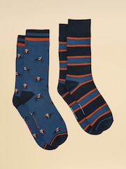 Joules Men's Kingsbury Blue Jockey Socks 2 Pack (size 7-12) - Image 1 of 3