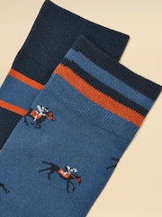 Joules Men's Kingsbury Blue Jockey Socks 2 Pack (size 7-12) - Image 2 of 3
