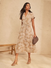 Love & Roses Beige Linen Look Midi Dress With Cornelli Embroidery - Image 5 of 5