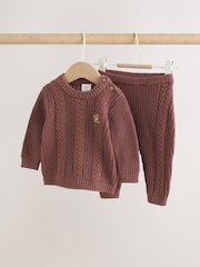 Chocolate Brown Baby Cable Knit Jumper and Leggings Set (0mths-2yrs) - Image 1 of 15