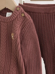 Chocolate Brown Baby Cable Knit Jumper and Leggings Set (0mths-2yrs) - Image 7 of 15