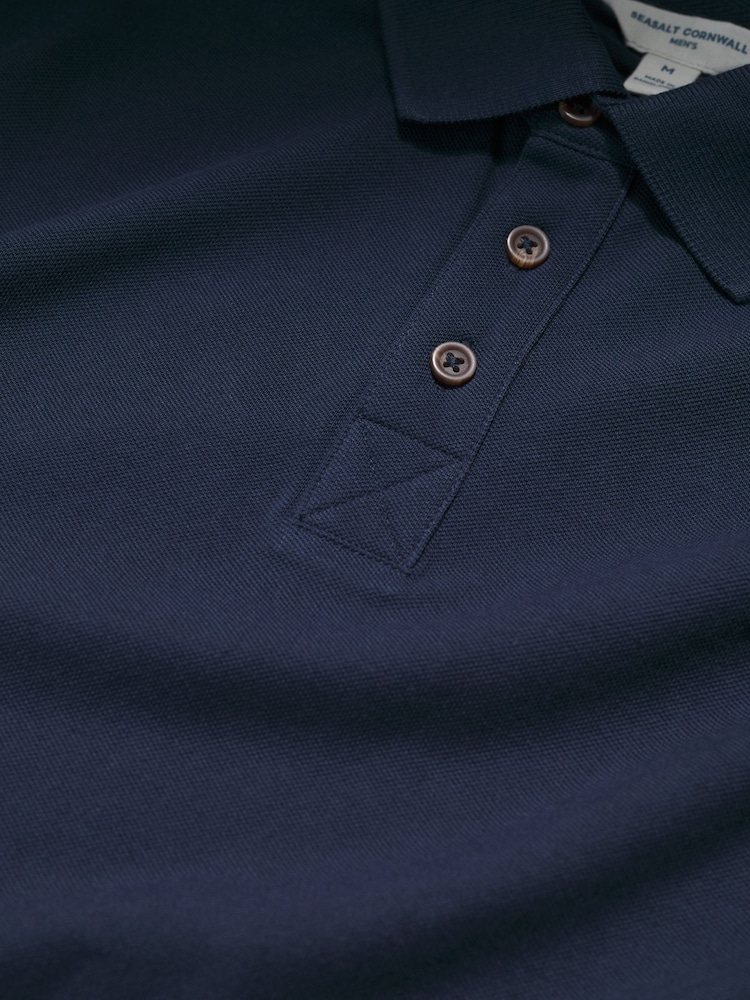 Seasalt Cornwall Blue Mens Balefire Long Sleeve Polo Shirt - Image 5 of 5 Seasalt Cornwall Blue Mens Balefire Long Sleeve Polo Shirt - Image 5 of 5