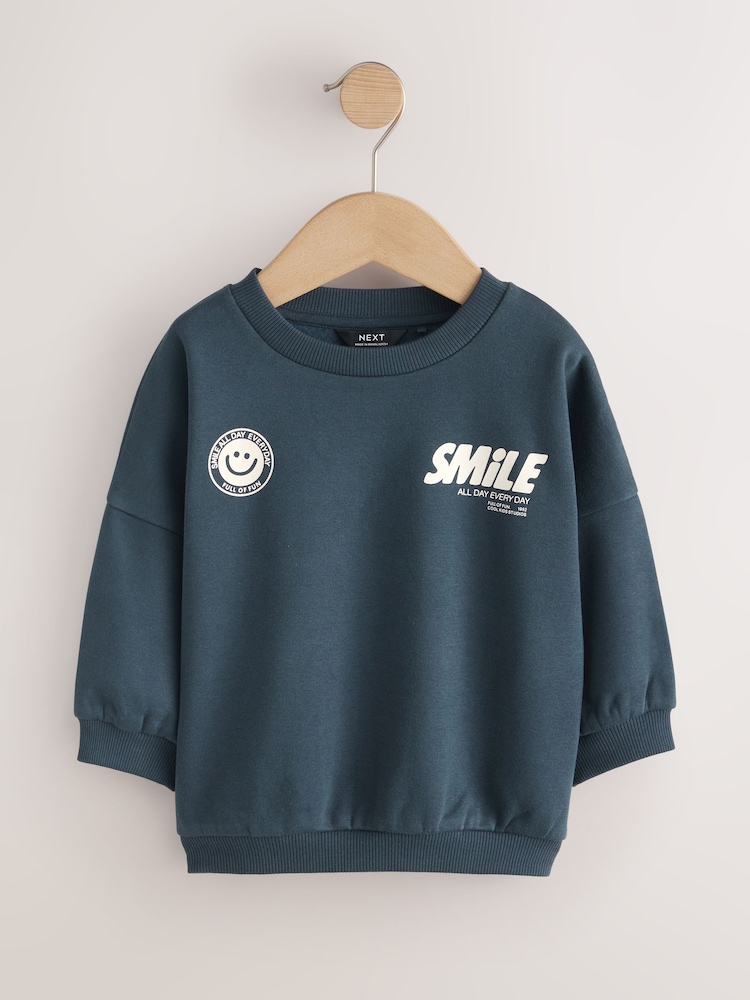 أزرق - Back Printed Crew Sweat Top (3mths-7yrs) - صورة 1 من 4