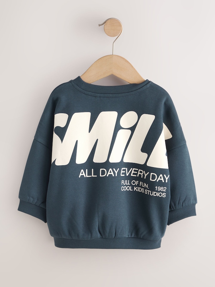 أزرق - Back Printed Crew Sweat Top (3mths-7yrs) - صورة 2 من 4