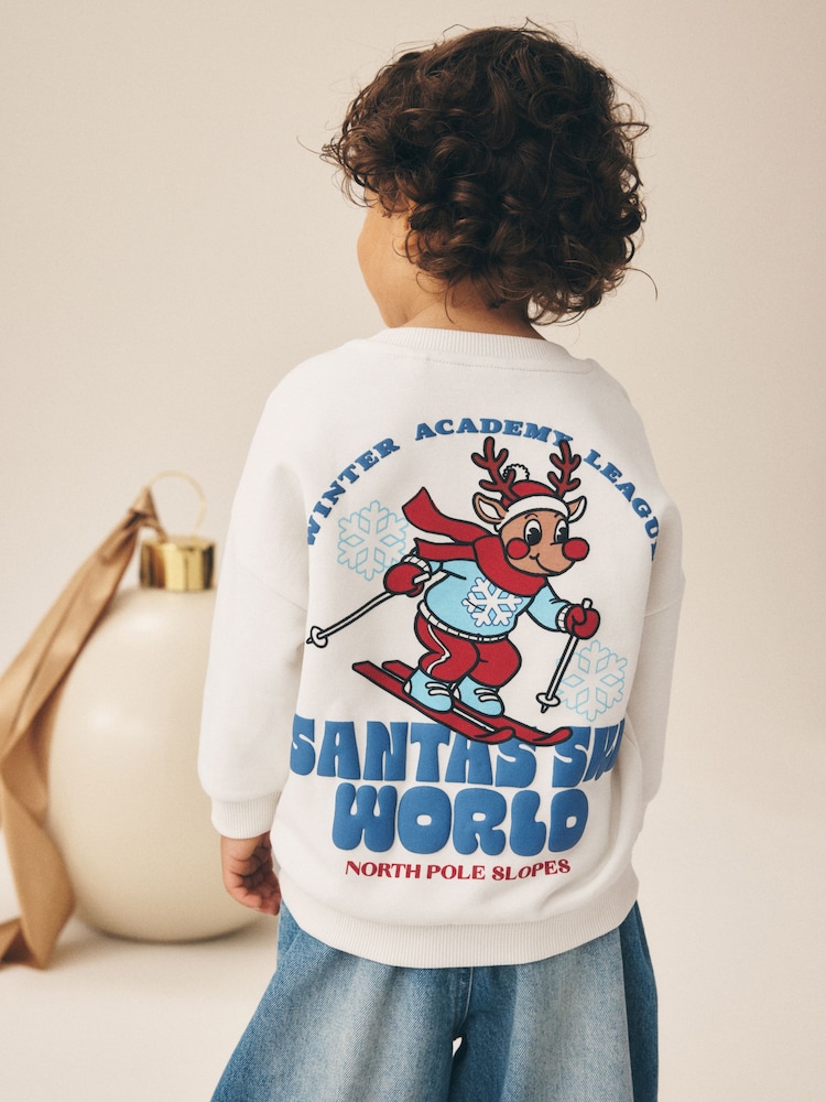 غزال الرنة أبيض بيج فاتح - Christmas Crew Neck Sweat Top (3mths-7yrs) - صورة 1 من 7