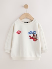 غزال الرنة أبيض بيج فاتح - Christmas Crew Neck Sweat Top (3mths-7yrs) - صورة 4 من 7