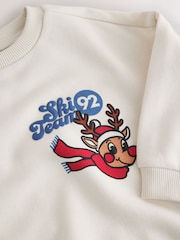 غزال الرنة أبيض بيج فاتح - Christmas Crew Neck Sweat Top (3mths-7yrs) - صورة 7 من 7