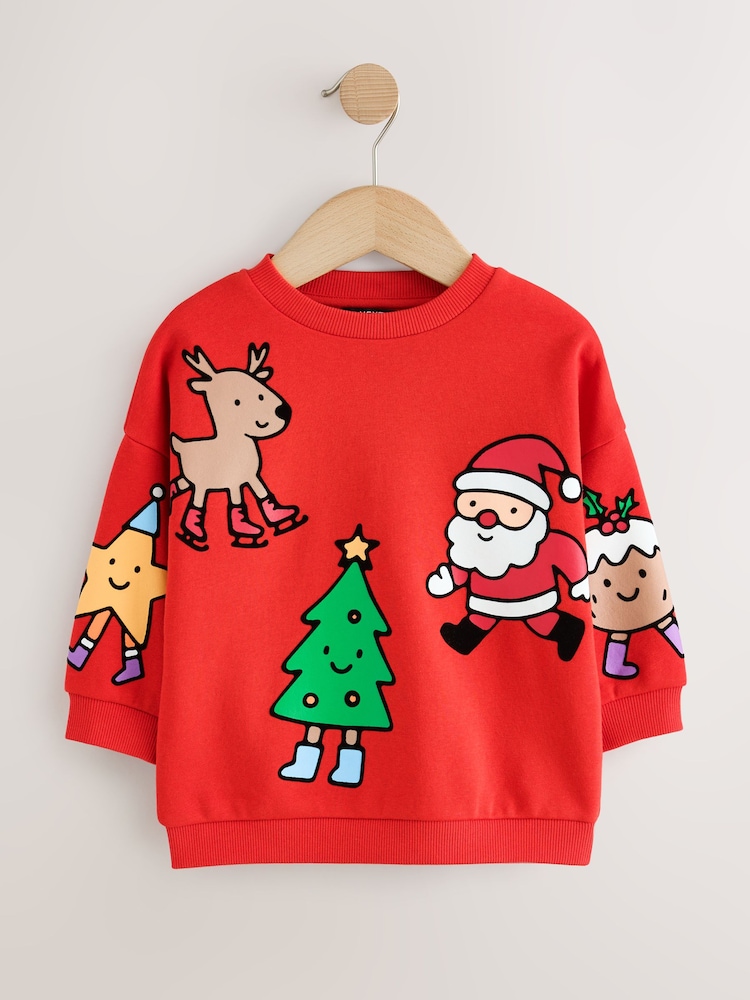 Red Christmas Crew Neck Sweat Top (3mths-7yrs) - Image 1 of 4