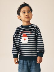 Navy Stripe Santa Christmas Crew Neck Sweat Top (3mths-7yrs) - Image 1 of 4