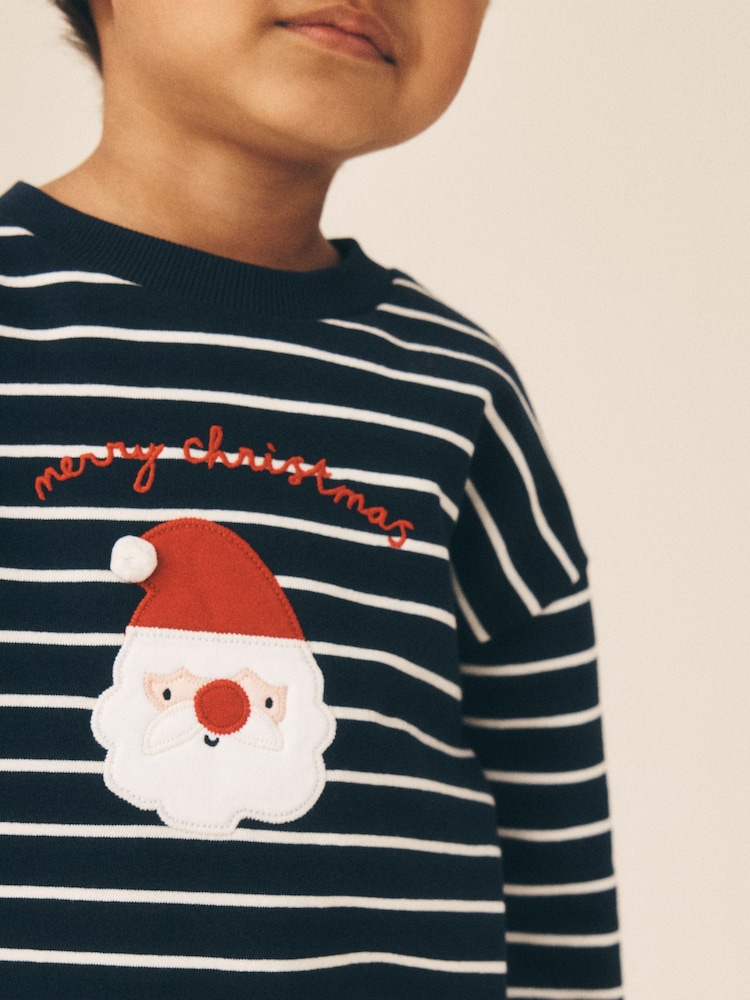 Navy Stripe Santa Christmas Crew Neck Sweat Top (3mths-7yrs) - Image 4 of 4