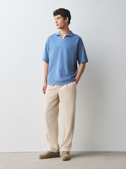 Blue Seersucker Trophy Neck Textured Polo Shirt - Image 3 of 9