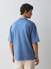Blue Seersucker Trophy Neck Textured Polo Shirt - Image 5 of 9