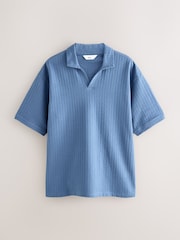 Blue Seersucker Trophy Neck Textured Polo Shirt - Image 7 of 9