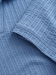 Blue Seersucker Trophy Neck Textured Polo Shirt - Image 9 of 9