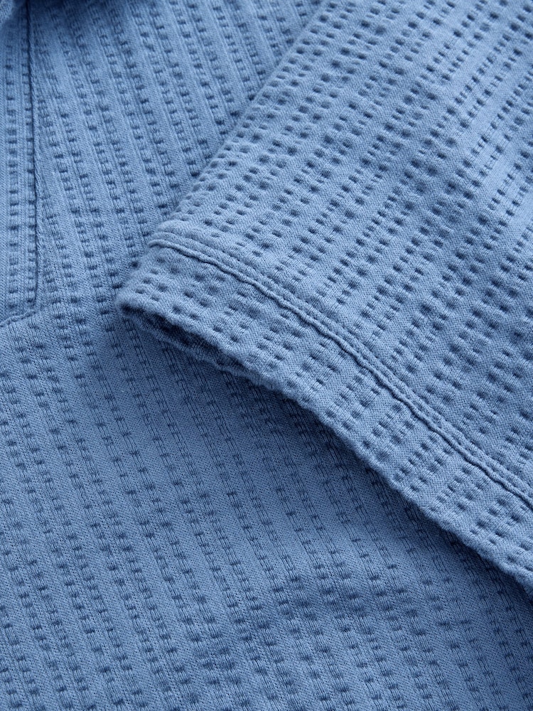 Blue Seersucker Trophy Neck Textured Polo Shirt - Image 9 of 9 Blue Seersucker Trophy Neck Textured Polo Shirt - Image 9 of 9
