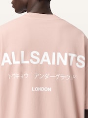 AllSaints Sunbaked Pink Underground Oversized Cotton Crew Neck T-Shirt - Image 5 of 7