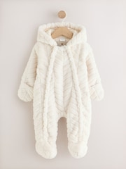 White Clipped Faux Fur Double Zip - Baby All-In-One (0mths-2yrs) - Immagine 1 di 7