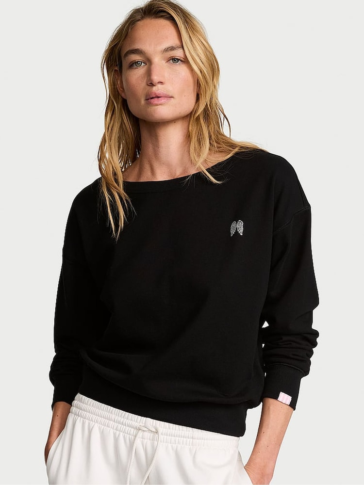 Victoria's Secret Black Terry Boatneck Sweatshirt - Image 1 of 2