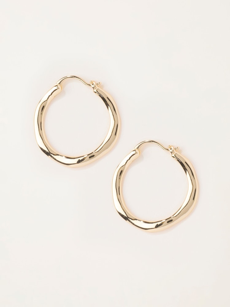 FatFace Gold Tone Hammered Hoop Earrings - Image 1 of 3