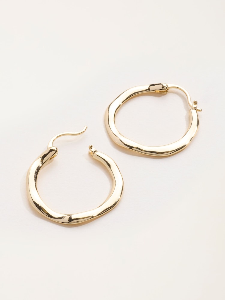 FatFace Gold Tone Hammered Hoop Earrings - Image 2 of 3