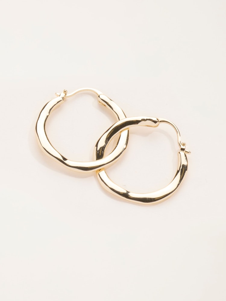 FatFace Gold Tone Hammered Hoop Earrings - Image 3 of 3