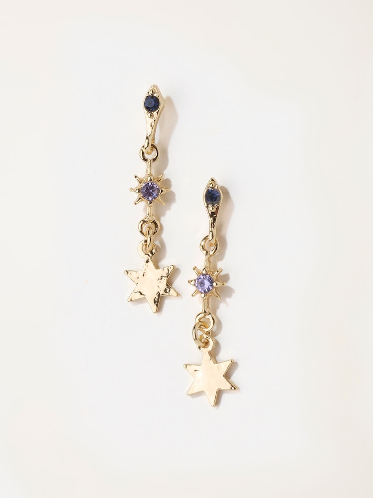 FatFace Gold Tone Star Gem Drop Earrings - Image 1 of 2