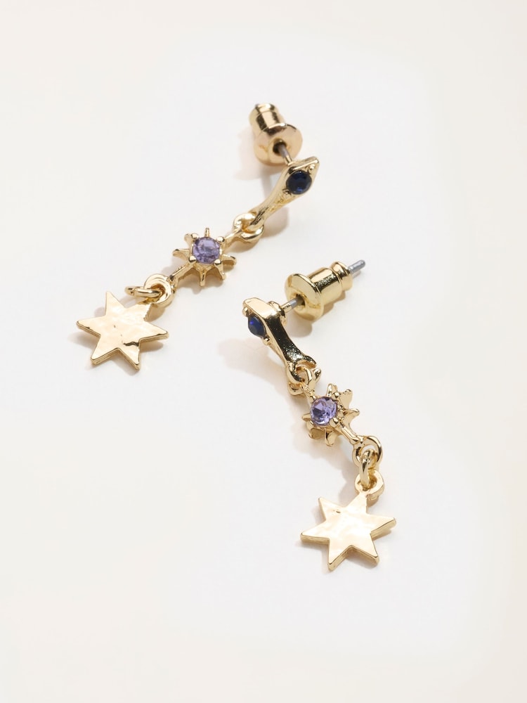 FatFace Gold Tone Star Gem Drop Earrings - Image 2 of 2