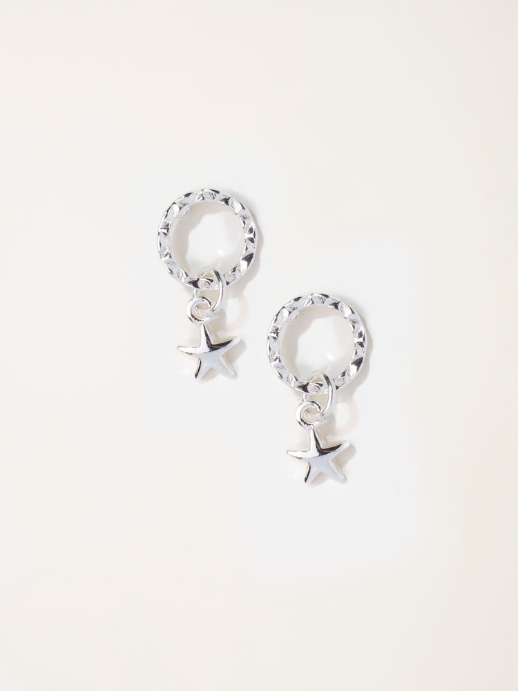 FatFace Silver Tone Mini Star Drop Earrings - Image 1 of 2