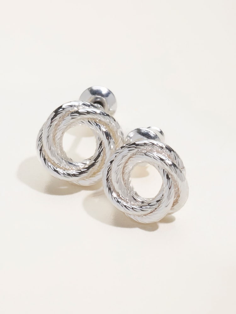 FatFace Silver Tone Twist Stud Earrings - Image 2 of 2
