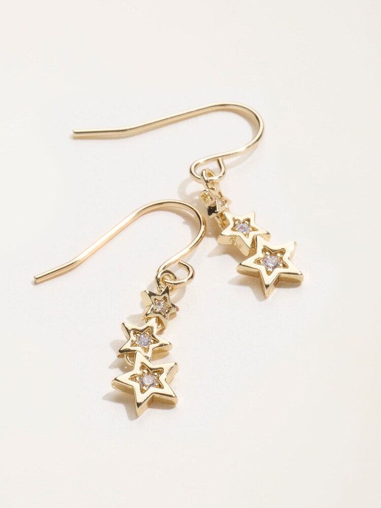 FatFace Gold Tone Trio Star Drop Earrings - Image 2 of 2