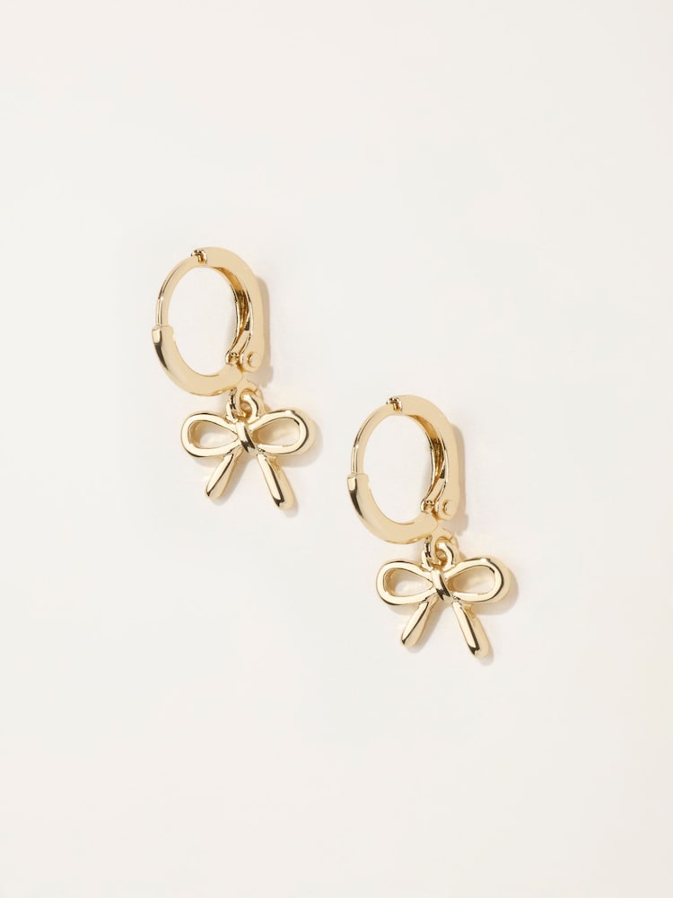 FatFace Gold Tone Bow Drop Earrings - Image 1 of 2