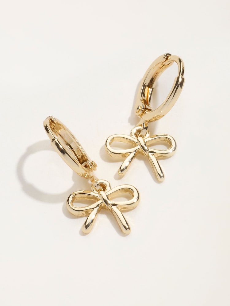 FatFace Gold Tone Bow Drop Earrings - Image 2 of 2