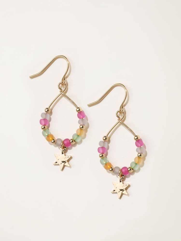 FatFace Gold Tone Star Beaded Hoops Earrings - Image 1 of 2