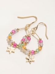 FatFace Gold Tone Star Beaded Hoops Earrings - Image 2 of 2