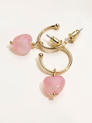 FatFace Gold Tone Heart Drop Earrings - Image 2 of 2