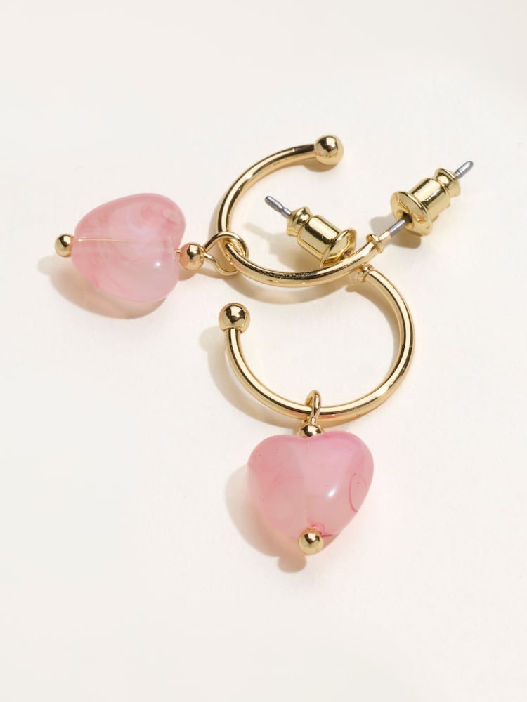 FatFace Gold Tone Heart Drop Earrings - Image 2 of 2
