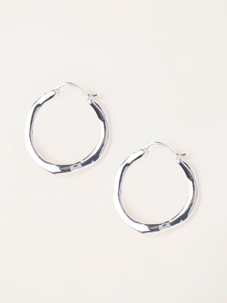 FatFace Silver Tone Hammered Hoop Earrings - Image 1 of 3