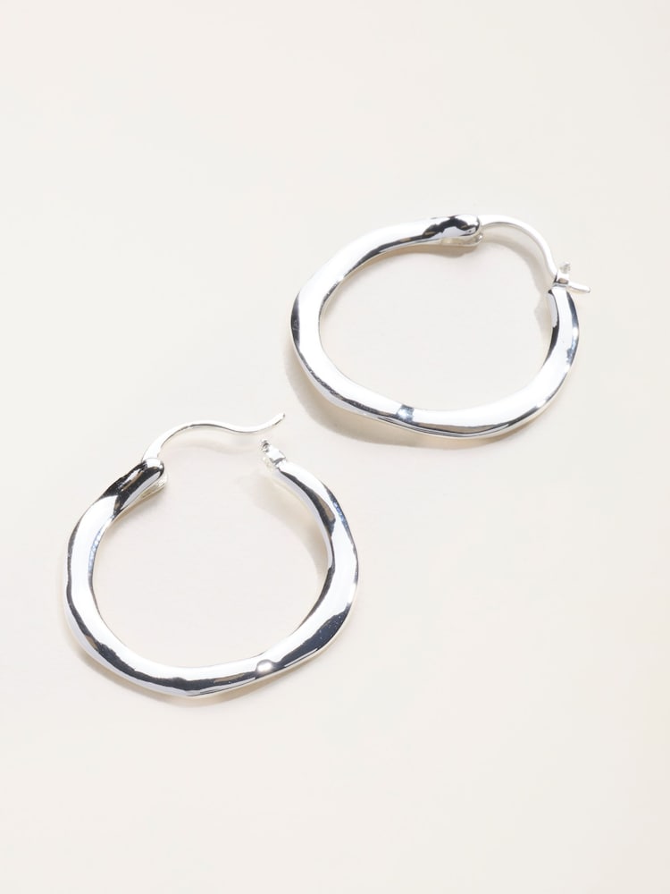 FatFace Silver Tone Hammered Hoop Earrings - Image 2 of 3