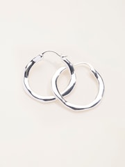 FatFace Silver Tone Hammered Hoop Earrings - Image 3 of 3