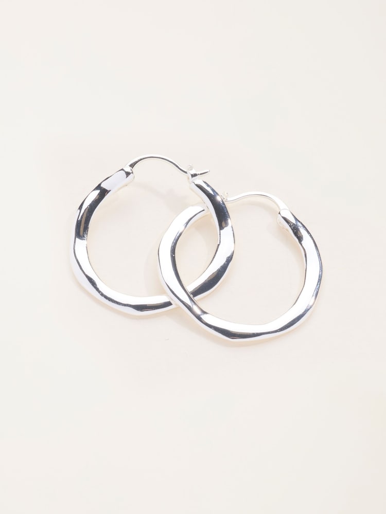 FatFace Silver Tone Hammered Hoop Earrings - Image 3 of 3